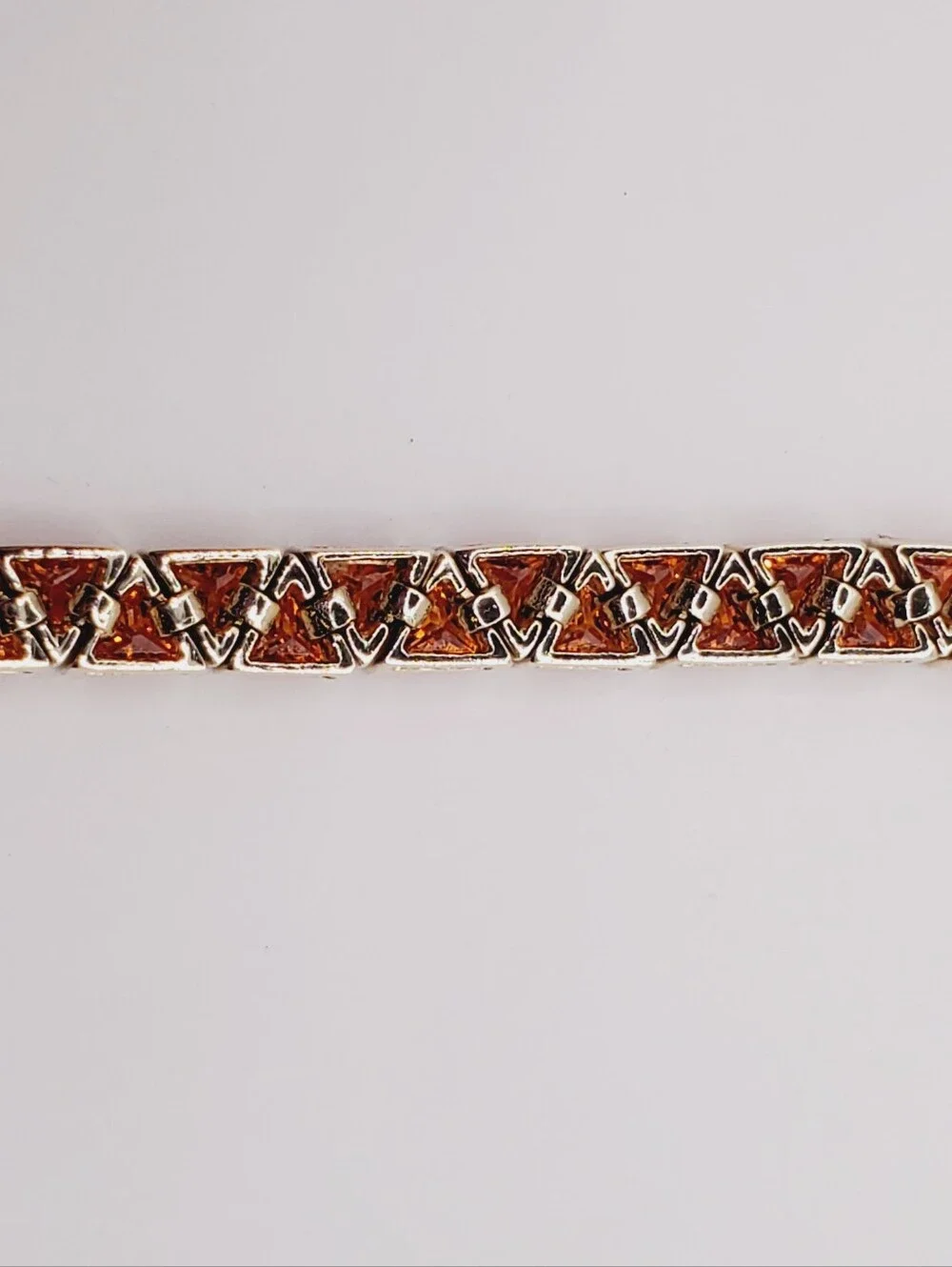 Yellow Gold - 925 Silver 18 Carats Of Orange Trillion Cz Tennis Bracelet